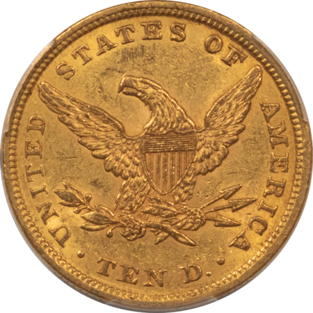 $10 1856 $10 LIBERTY GOLD EAGLE, NO MOTTO – PCGS AU-55, LOW MINTAGE & SCARCE!