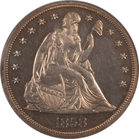 Liberty Seated Dollars 1858 PROOF SEATED LIBERTY DOLLAR NGC PF-63, CHOICE, ATTRACTIVE & DOWNRIGHT RARE