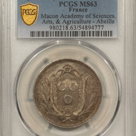 Exonumia FRANCE JETON, 1860-79 MACON ACADEMY OF SCIENCES, ARTS, 30mm SILVER, PCGS MS-63