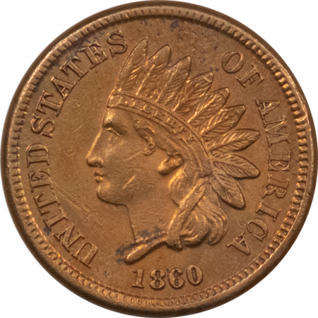 Indian 1860 INDIAN 1c, ROUND BUST, HIGH GRADE & NEARLY UNCIRCULATED BUT CLEANED