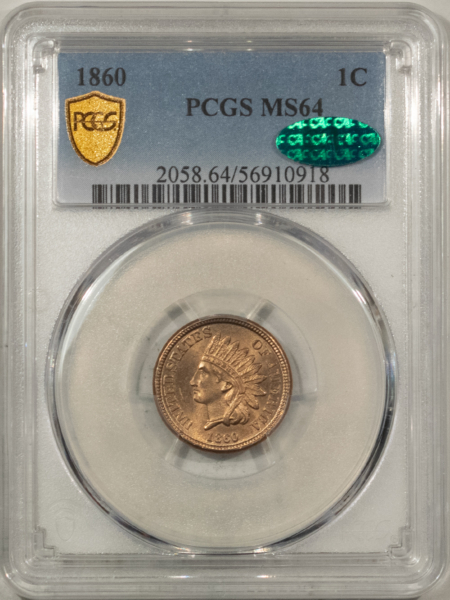 CAC Approved Coins 1860 ROUND BUST INDIAN CENT – PCGS MS-64 LOOKS GEM, PREMIUM QUALITY CAC APPROVED