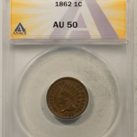 Indian 1862 INDIAN CENT – ANACS AU-50