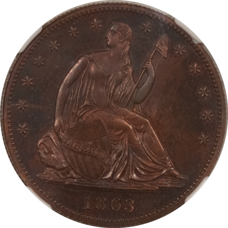 Half Dollars 1863 LIBERTY SEATED HALF DOLLAR COPPER PATTERN J-341, GOD OUR TRUST NGC PF-64 BN
