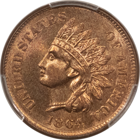 CAC Approved Coins 1864 L ON RIBBON INDIAN CENT – PCGS MS-64 RB CAC, STUNNING LOOK, PQ & LOOKS GEM+