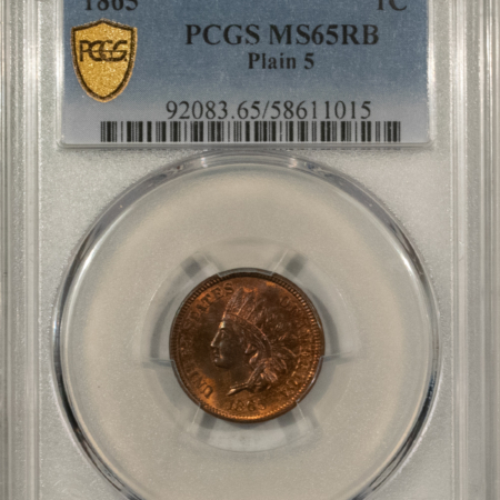 Indian 1865 INDIAN 1c, PLAIN 5, PCGS MS-65 RB, VERY FRESH & RED ON THE REVERSE!