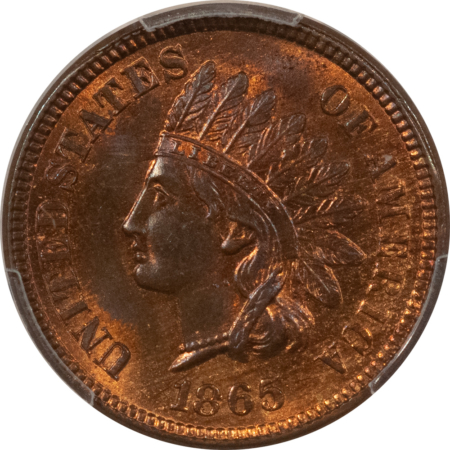 Indian 1865 INDIAN 1c, PLAIN 5, PCGS MS-65 RB, VERY FRESH & RED ON THE REVERSE!