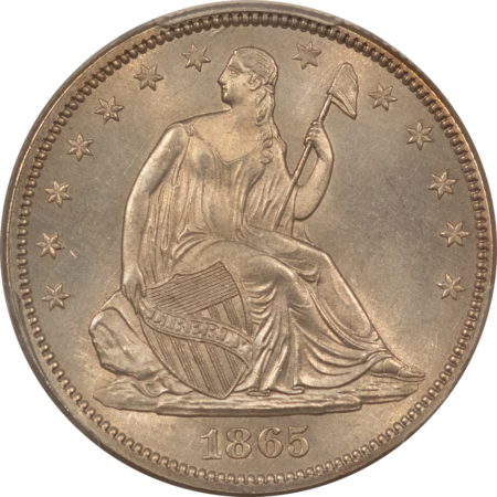 Liberty Seated Halves 1865 SEATED LIBERTY HALF DOLLAR PCGS MS-64 FRESH, LUSTROUS, RARE CIVIL WAR DATE!