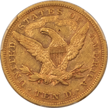 $10 1866 $10 LIBERTY GOLD EAGLE, MOTTO – PCGS GENUINE, DAMAGE-AU DETAIL, 75-90 KNOWN