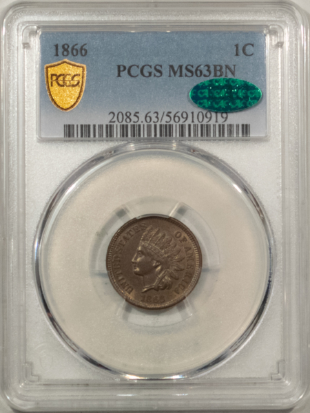 CAC Approved Coins 1866 INDIAN CENT – PCGS MS-63, SMOOTH AND PREMIUM QUALITY! CAC APPROVED!