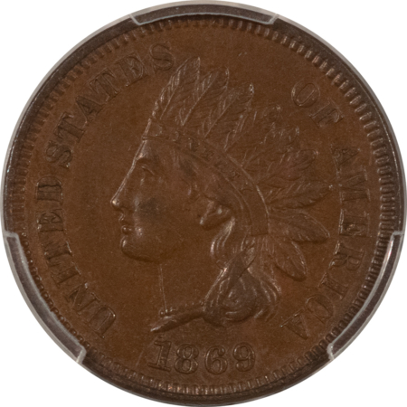 Indian 1869 INDIAN CENT – PCGS AU-55, SUPER ORIGINAL! TOUGH DATE!