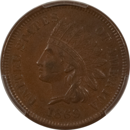 Indian 1869/69 INDIAN CENT, FS-301, S-3 – PCGS AU-55, NICE SMOOTH BROWN, PQ!