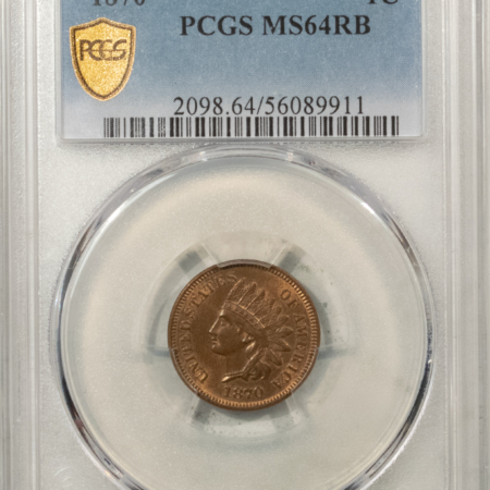 Indian 1870 INDIAN CENT – PCGS MS-64 RB, ORIGINAL AND PREMIUM QUALITY!