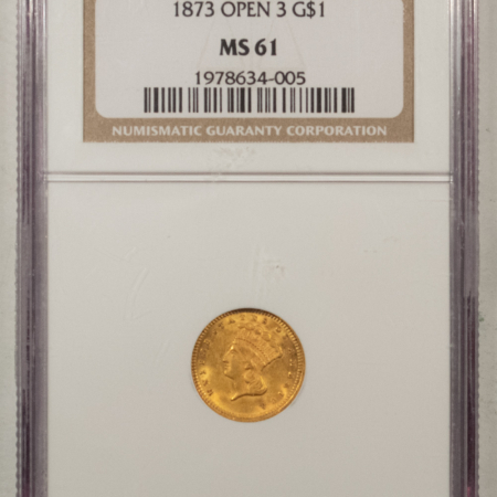 $1 1873 OPEN 3 $1 GOLD DOLLAR – NGC MS-61