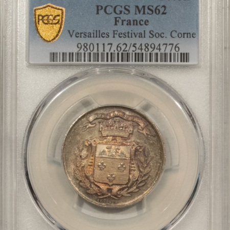 Exonumia FRANCE JETON 1873 VERSAILLES FESTIVAL SOC. CORNE, 26mm SILVER, PCGS MS-62