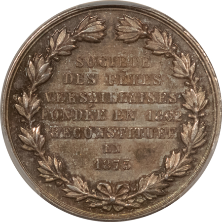 Exonumia FRANCE JETON 1873 VERSAILLES FESTIVAL SOC. CORNE, 26mm SILVER, PCGS MS-62
