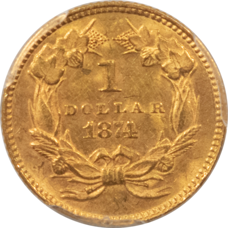 $1 1874 $1 GOLD TY III, PCGS MS-63, WHOLESOME SATINY LUSTER & CHOICE!