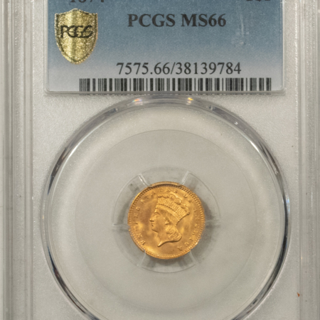 $1 1874 $1 GOLD DOLLAR – PCGS MS-66, FRESH & PRETTY!
