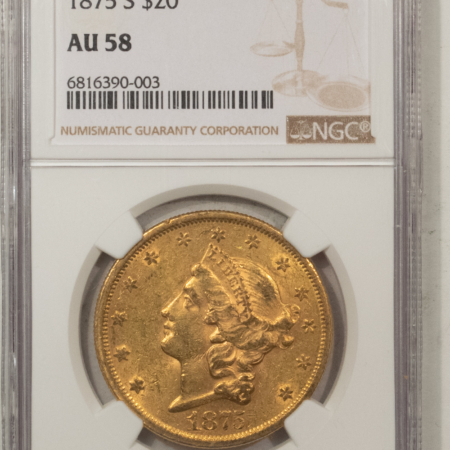 $20 1875-S TYPE 2 $20 LIBERTY HEAD DOUBLE EAGLE – NGC AU-58