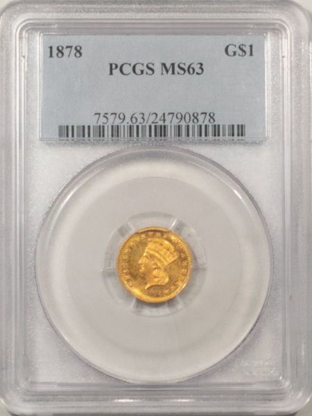$1 1878 $1 GOLD DOLLAR – PCGS MS-63, MINTAGE 3000! SCARCE!