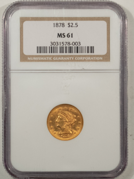 $2.50 1878 $2.50 LIBERTY GOLD QUARTER EAGLE – NGC MS-61