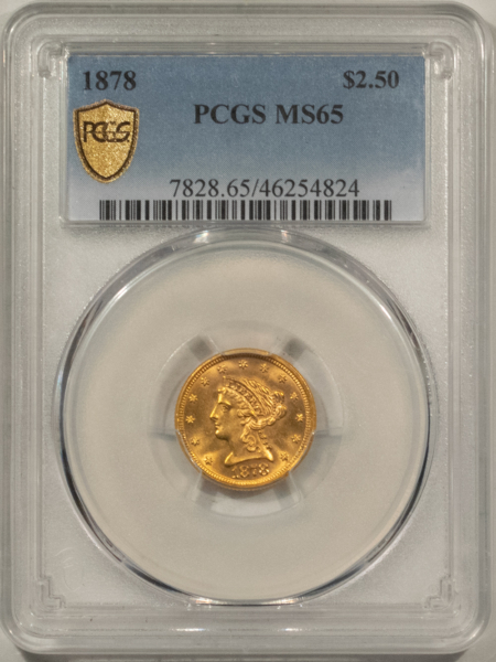 $2.50 1878 $2.50 LIBERTY GOLD QUARTER EAGLE – PCGS MS-65, LUSTROUS GEM! SCARCE DATE!