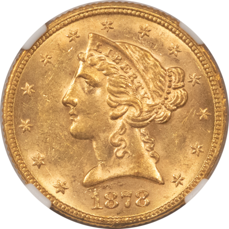 $5 1878 $5 LIBERTY GOLD, NGC MS-62; FLASHY AND LOOKS CHOICE!