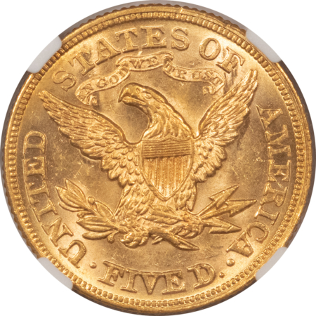 $5 1878 $5 LIBERTY GOLD, NGC MS-62; FLASHY AND LOOKS CHOICE!