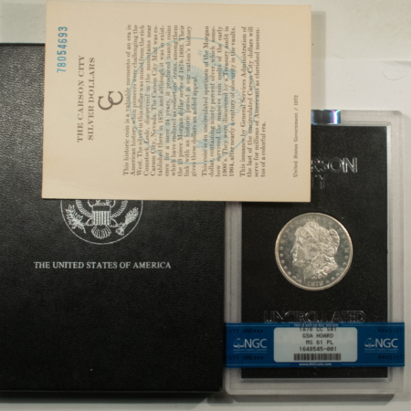 Morgan Dollars 1878-CC $1 MORGAN DOLLAR GSA NGC MS-61 PL, PROOFLIKE, TOUGH BOX/COA! CARSON CITY