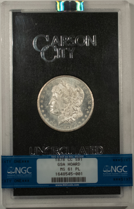 Morgan Dollars 1878-CC $1 MORGAN DOLLAR GSA NGC MS-61 PL, PROOFLIKE, TOUGH BOX/COA! CARSON CITY