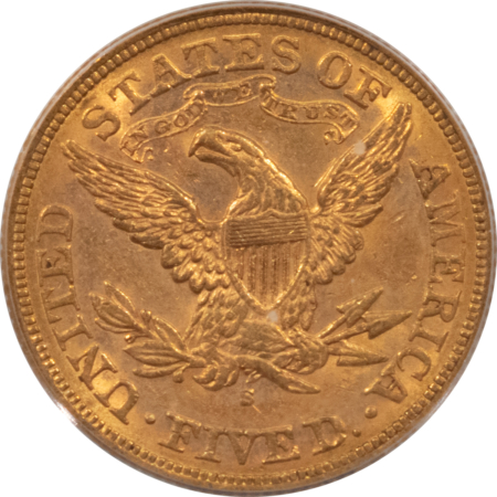 $5 1878-S $5 LIBERTY GOLD HALF EAGLE – PCGS AU-58 OLD GREEN HOLDER, PREMIUM QUALITY
