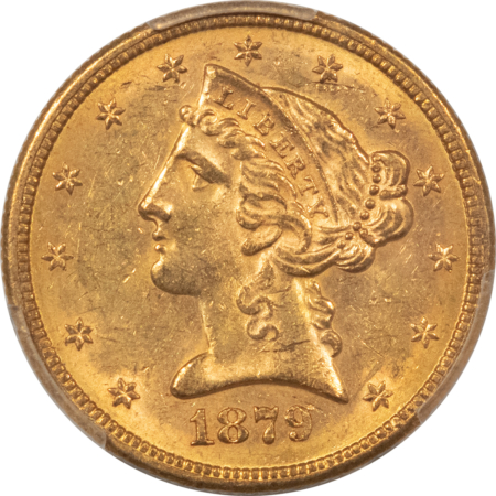 $5 1879-S $5 LIBERTY GOLD, PCGS MS-61, CAC, “FAIRMONT COLLECTION”-FRESH & ORIGINAL!