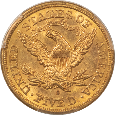 $5 1879-S $5 LIBERTY GOLD, PCGS MS-61, CAC, “FAIRMONT COLLECTION”-FRESH & ORIGINAL!