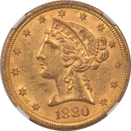 $5 1880 $5 LIBERTY GOLD, NGC MS-61; ORIGINAL & CLEAN FOR THE ASSIGNED GRADE!