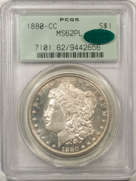 CAC Approved Coins 1880-CC $1 MORGAN DOLLAR – PCGS MS-62 PL CAC, PROOFLIKE, OGH, PQ, CARSON CITY!