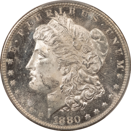 Morgan Dollars 1880-S $1 MORGAN DOLLAR – PCGS MS-63, SUPER DMPL OBVERSE!
