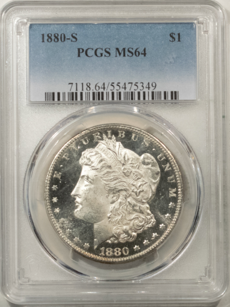 Morgan Dollars 1880-S $1 MORGAN DOLLAR – PCGS MS-64, DMPL OBVERSE! PREMIUM QUALITY!