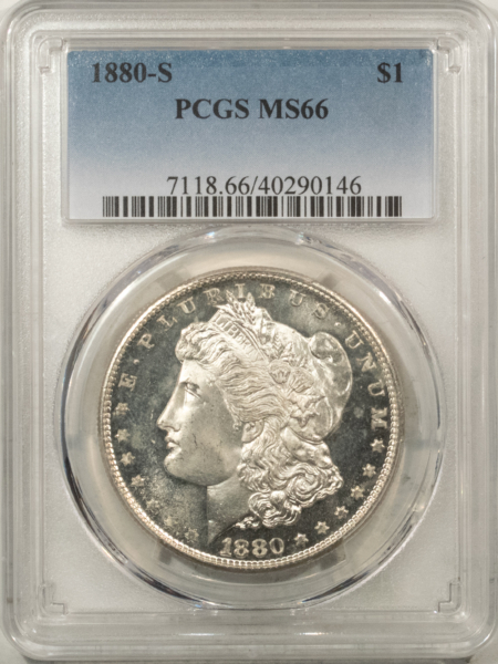 Morgan Dollars 1880-S $1 MORGAN DOLLAR PCGS MS-66, LUSTROUS, PREMIUM QUALITY! PROOFLIKE OBVERSE