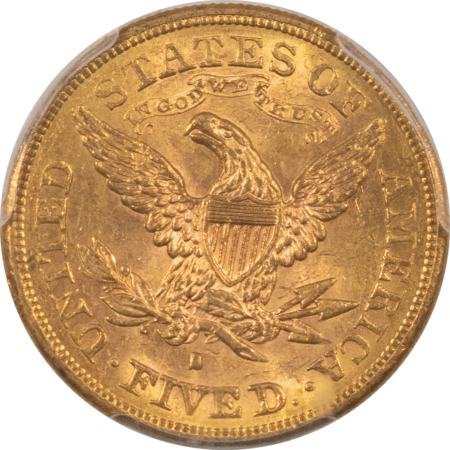$5 1880-S $5 LIBERTY GOLD, PCGS MS-62; SATINY LUSTER-ONLY LIGHT MARKS LIMIT GRADE!