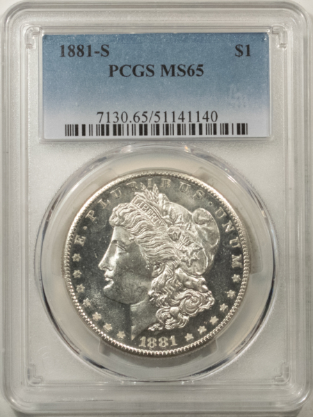 Morgan Dollars 1881-S $1 MORGAN DOLLAR – PCGS MS-65, BLAZING WHITE, LOOKS PROOFLIKE!