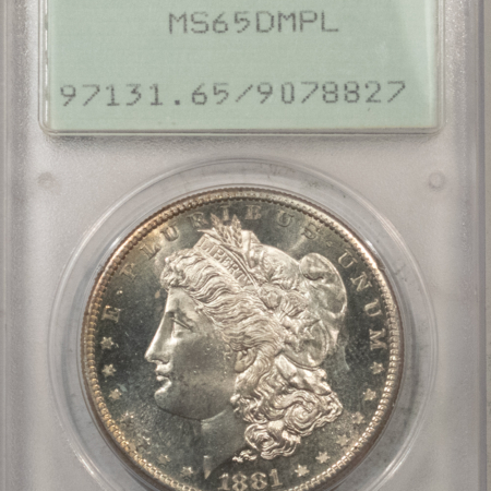 Morgan Dollars 1881-S $1 MORGAN DOLLAR – PCGS MS-65 DMPL, RATTLER HOLDER, PQ GEM, WOW!