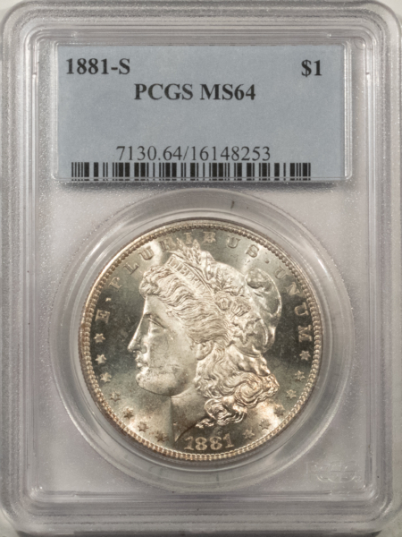 Morgan Dollars 1881-S $1 MORGAN DOLLAR – PCGS MS-64, LOOKS 65! PREMIUM QUALITY!