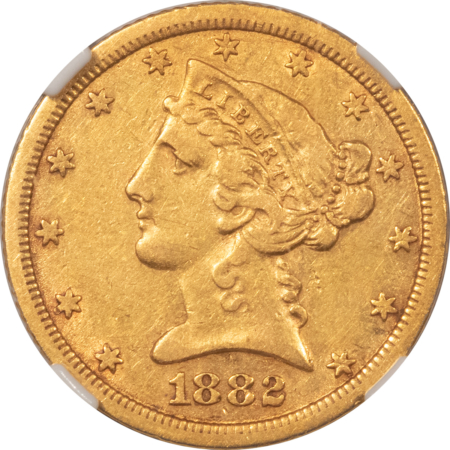 $5 1882-CC $5 LIBERTY GOLD, NGC XF-40, SCARCE DATE & REALLY RARE IN HIGH GRADE!
