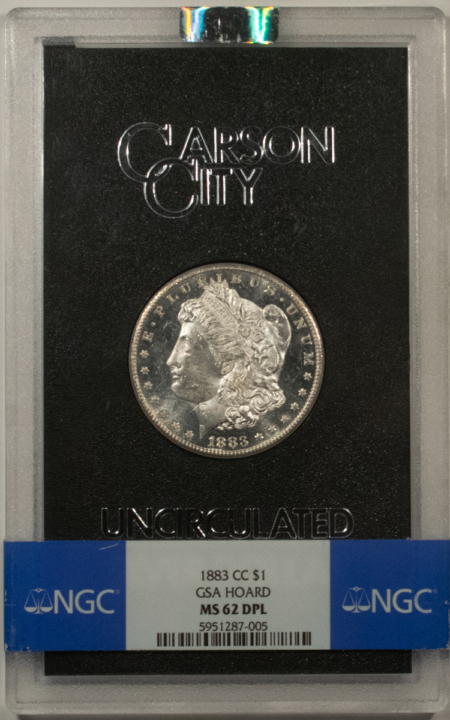 Dollars 1883-CC MORGAN $1, NGC MS-62 DPL, GSA HOLDER, BOX/CARD; BLACK & WHITE HEADLIGHT!