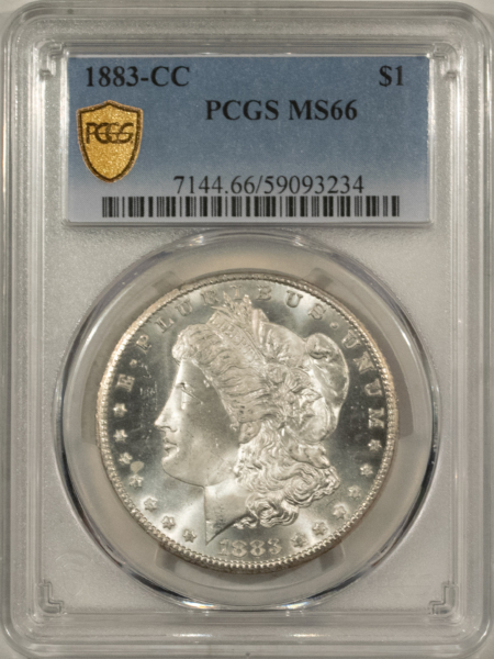 Dollars 1883-CC MORGAN DOLLAR $1, PCGS MS-66, SNOW WHITE, CLEAN PUFFY CHEEK! CARSON CITY