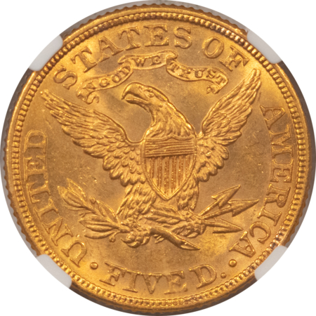 $5 1884 $5 LIBERTY GOLD, NGC MS-63, FLASHY & CHOICE, SCARCE IN MINT STATE!