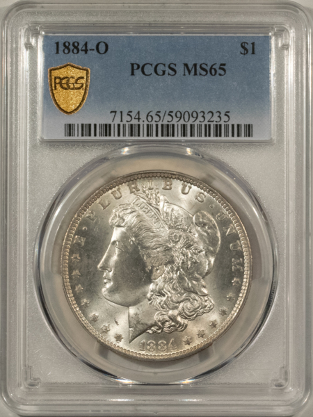 Dollars 1884-O MORGAN DOLLAR $1, PCGS MS-65, 100% ORIGINAL WHITE W/ A CLEAN CHEEK; PQ!