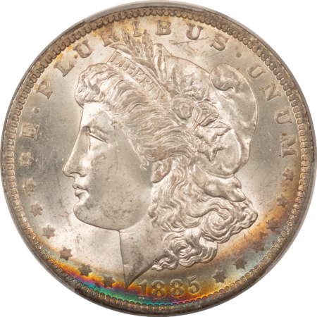 Morgan Dollars 1885-O $1 MORGAN DOLLAR – PCGS MS-64, ARC OF PRETTY COLOR!
