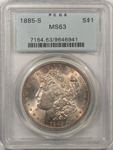 Morgan Dollars 1885-S $1 MORGAN DOLLAR – PCGS MS-63, OLD GREEN HOLDER & PREMIUM QUALITY!