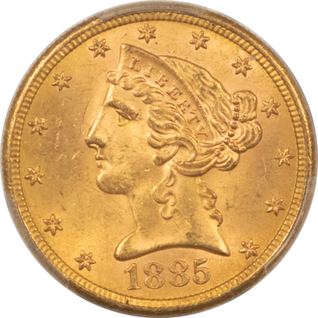 $5 1885-S $5 LIBERTY GOLD, PCGS MS-65, “FAIRMONT COLLECTION”- FRESH & GEM!
