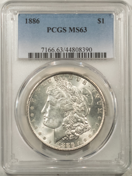 Morgan Dollars 1886 $1 MORGAN DOLLAR – PCGS MS-63, WHITE & CHOICE!
